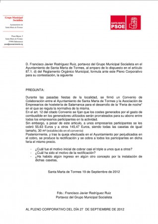 PREGUNTA SOBRE TASAS DE LAS CASETAS DE LA "FERIA DE NOCHE"