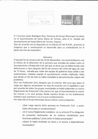 PREGUNTAS RELATIVAS A LOS HECHOS OCURRIDOS POR EL ENLACE DE PROTECCIÓN CIVIL Y EL AYUNTAMIENTO